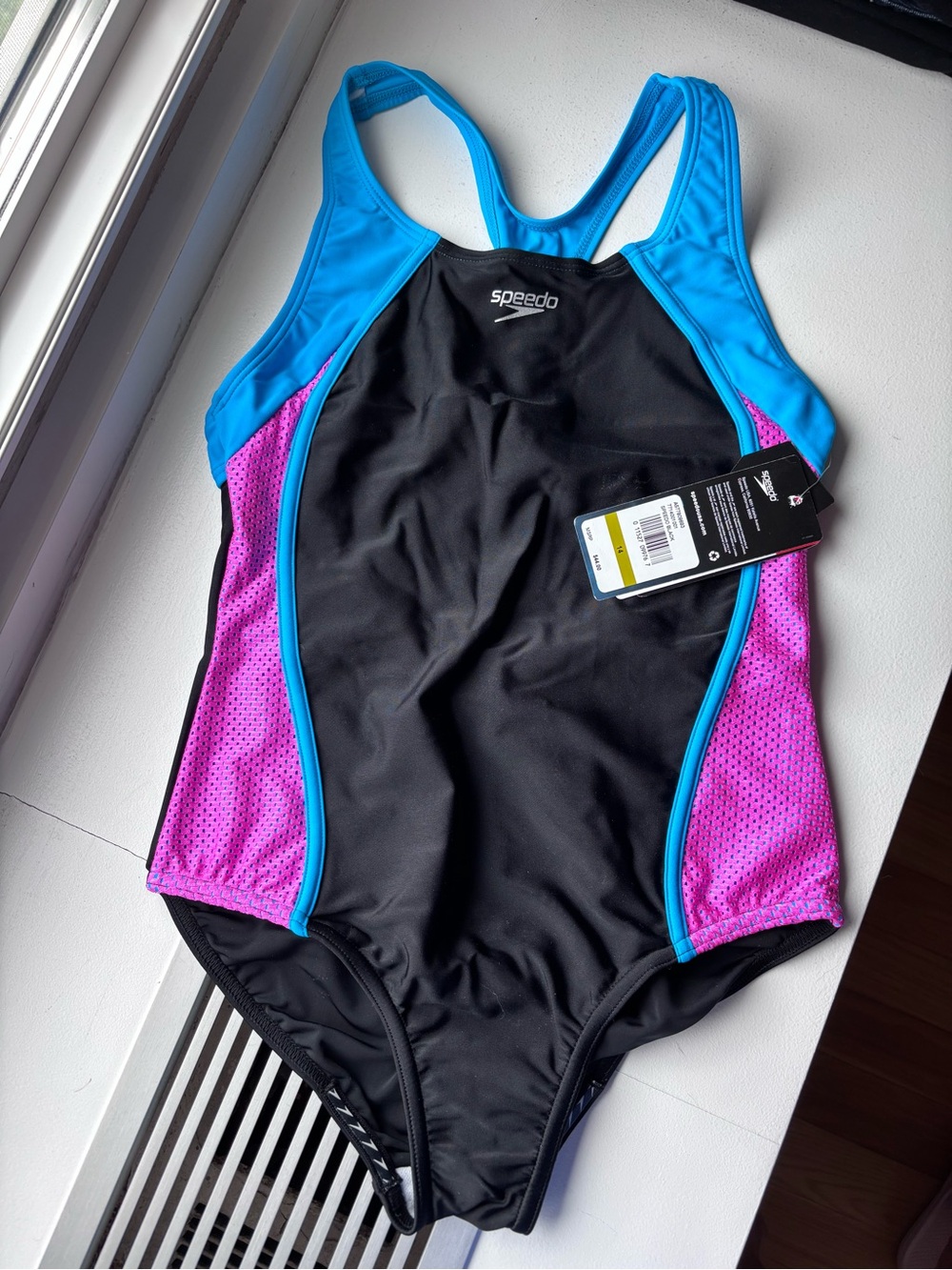 Speedo Girls Black One-Piece Swimsuit with Racerback and Double Lining, Size 14